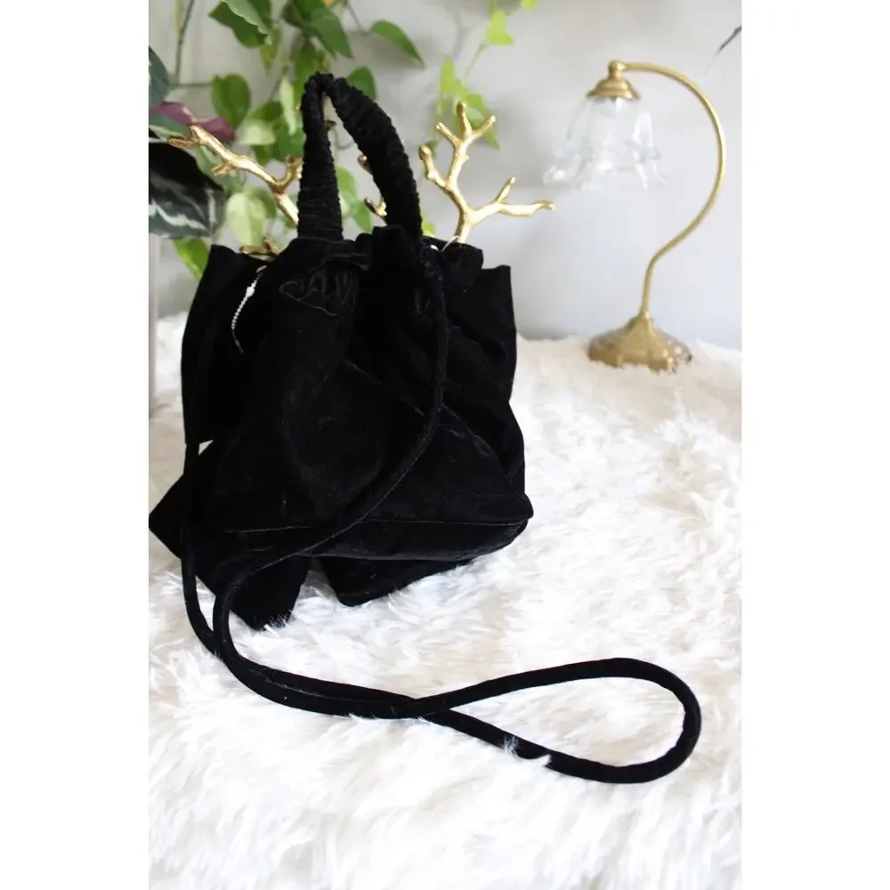Free people Black  velvet  Bow  bag